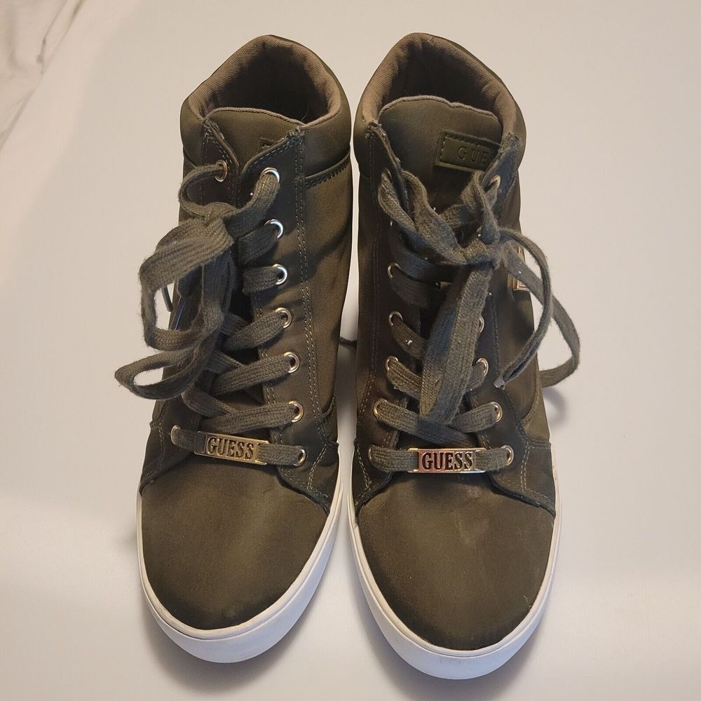 Guess Women’s High Top Shoes Denim Sneakers Green Leather Size 9M